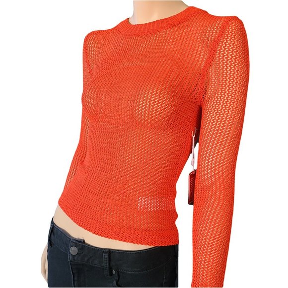 FOREVER 21 Red/Orange Mesh Knit Short Top S - Picture 3 of 6